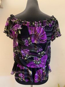 Y2k Purple Floral Off-Shoulder Top