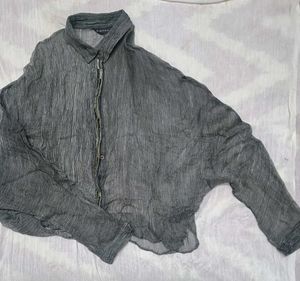 Gray Sheer Button Down Top