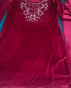 Velvet Kurta Set With Bottom And Shawal