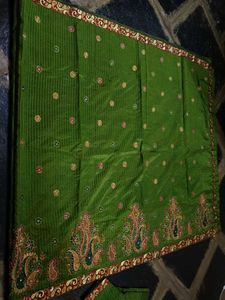 Green Saree, Saree With Embroidery Lace