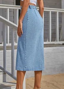 Denim Button-Down Midi Skirt