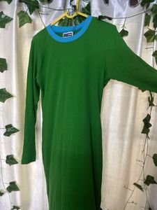 Retro Green Ribbed Knit Dress