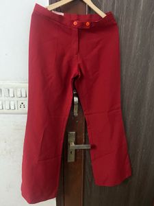 Red Flare Leg Trousers - Low Waist