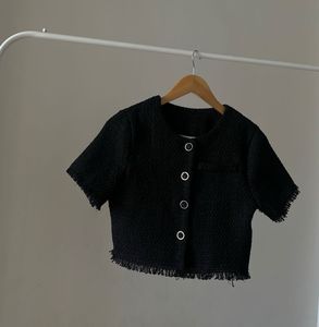 Button Down Tweed Crop Tops