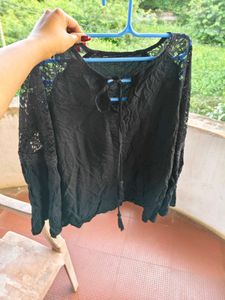 Tokyo Talkies Women Black SelfDesign A-Line Top