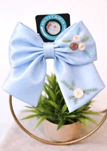 Embroidered Hair Bow Clip