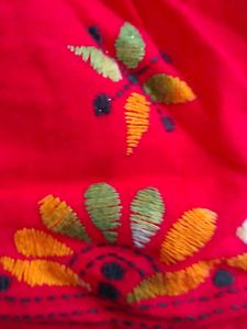 Red Embroidered Mini Skirt