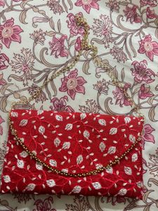 Red Embroidered Clutch Bag