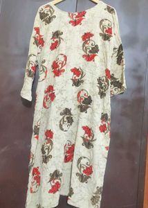 Khaki Color Kurti Red Olive Floral Print 42 Bust