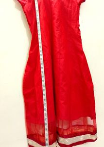 ♥️New Red A-line Embroidered Patch Kurti With Pant