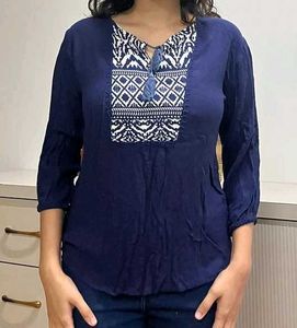 Navy Blue Embroidered Kurti Top