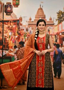 Sleeveless Kurta & Dupatta Set with (Margin)