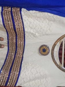 Elegant White &amp; Blue Ethnic Anarkali suit