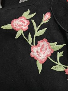 Floral Embroidered Black Chain Top