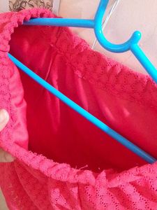 Coral Red Pinkish Mini Skirt With Lace Details