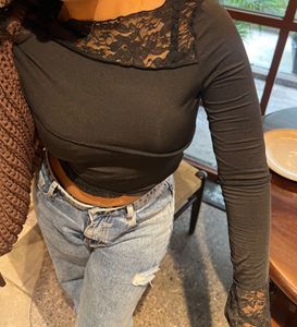 Lace Trim Long Sleeve Top