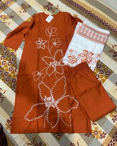 🧡🤍Orange kurta pant Set With Dupatta 🤍🧡