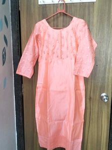 Peach Embroidered Kurti