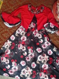 Girls Floral Dress - Red &amp; Black