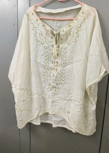 Brand New Off White Short Kaftan Kurti Top