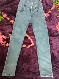 High Waisted Grey Button Jeans