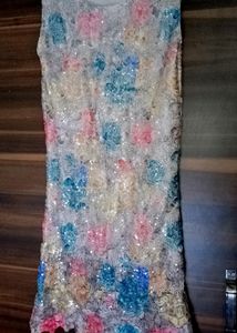 Partywear New Multicolour Soft Sequence Net Dress