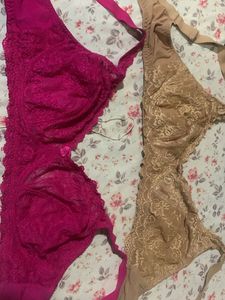 Lace Bras - Pink &amp; Beige - Size 42 D