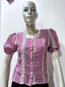 Pink Lace Trim Top