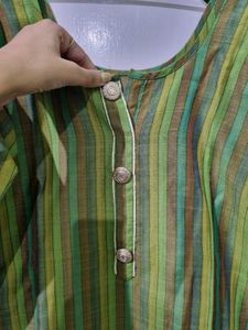 New Striped Green Kurta With Trousers Duppata