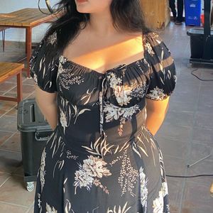 Floral Print A-line Midi Dress