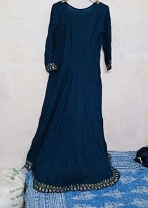 Teal Embroidered Gown With Long Dupatta