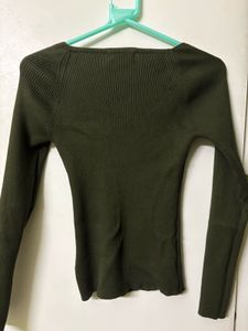 Dark Green Ribbed Top