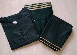(Size~L)Green straight kurta set🌻