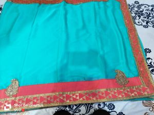 Sky-blue Heavy Border Saree