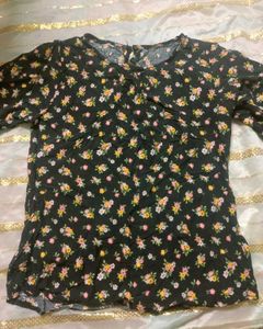 Floral Print Black Top