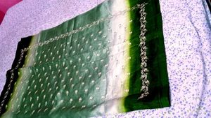 Elegant Green &amp; White Embroidered Saree