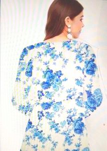 Cotton Shrug With Pant For Woman(Blue And White)