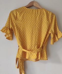 Yellow Polka Dot Wrap Top