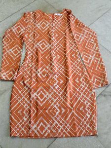 S Size Geometric Print Long Sleeve Mini Kurti