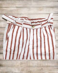 Striped High-Waisted Paperbag Pants