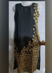 Brand New Black Foil Print Sleeveless Long Kurta