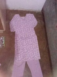 Purple/Lavendar White Kurta Cotton Set  Women Girl