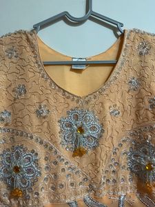 Orange, silver Anarkali For Women And Girls