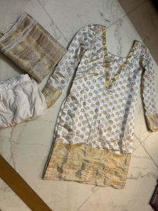 Elegant White &amp; Gold Suit Unused