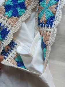 White T-Shirt with Crochet Detail