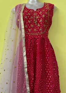 Red Embroidered Sharara Suit Set