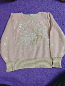 Pink Floral Knit Sweater