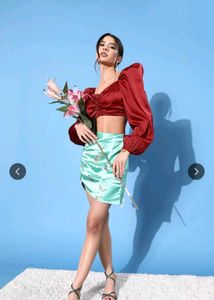 Kassually Red HOT Satin Crop Top