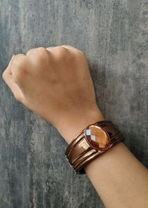 Elegant Copper Cuff Bracelet with Amber Gemstone
