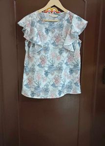 White Frilled Floral Top